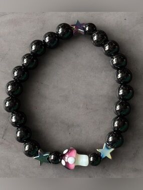Black Onyx Mushroom Charm Bracelet | Whimsigoth Fairycore